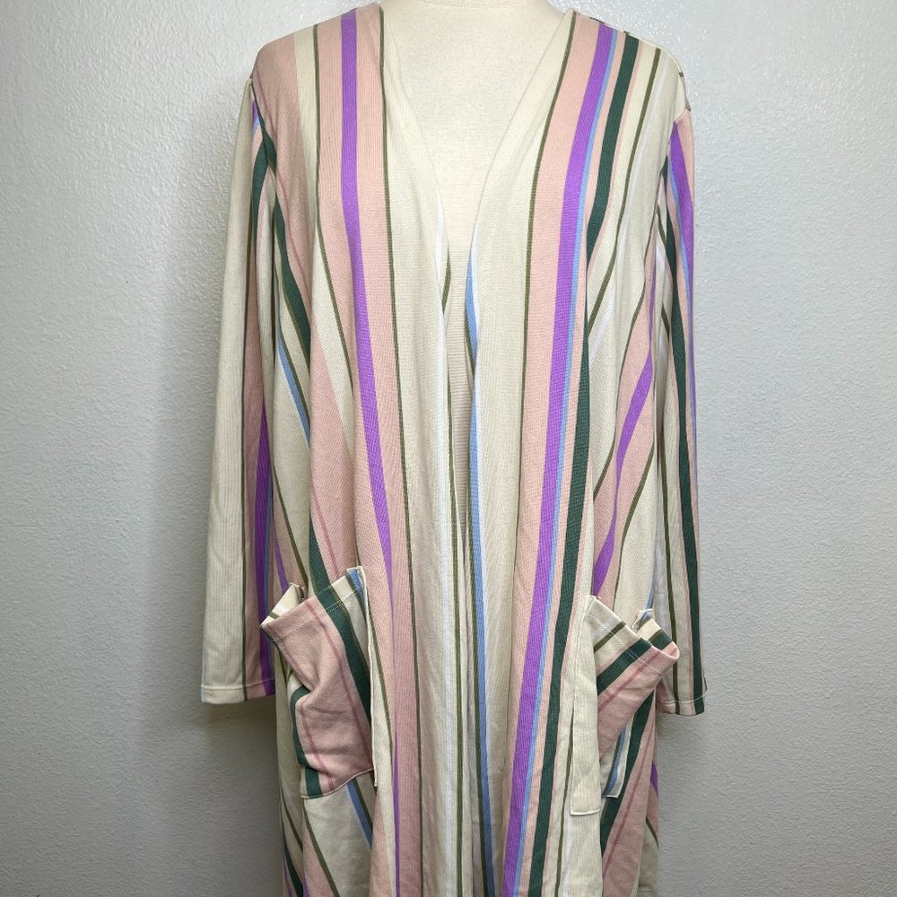 Lularoe Striped Caroline Cardigan Pink Cream‎ Green Blue Purple Stripe Size XL